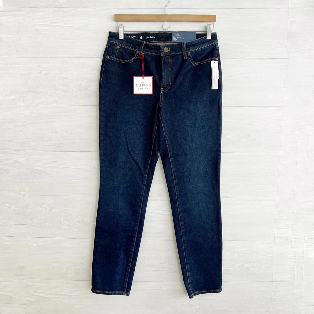 NWT Talbots Flawless Slim Ankle mid-rise dark wash jeans, sz 6